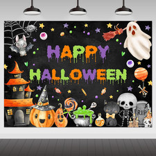 Happy Halloween Backdrop Spooky Ghost Party Banner for Kids