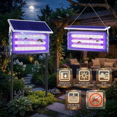 Solar Bug Zapper Outdoor Mosquito Zapper 4500V Waterproof Rechargeable Fly Trap