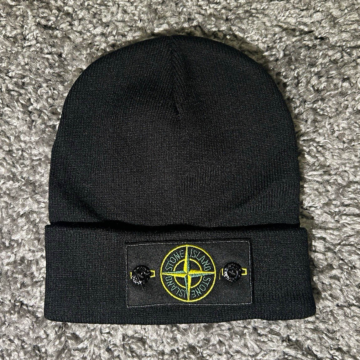 Stone Island Herren Wollmütze Strickmütze Beanie schwarz Einheitsgröße Logo