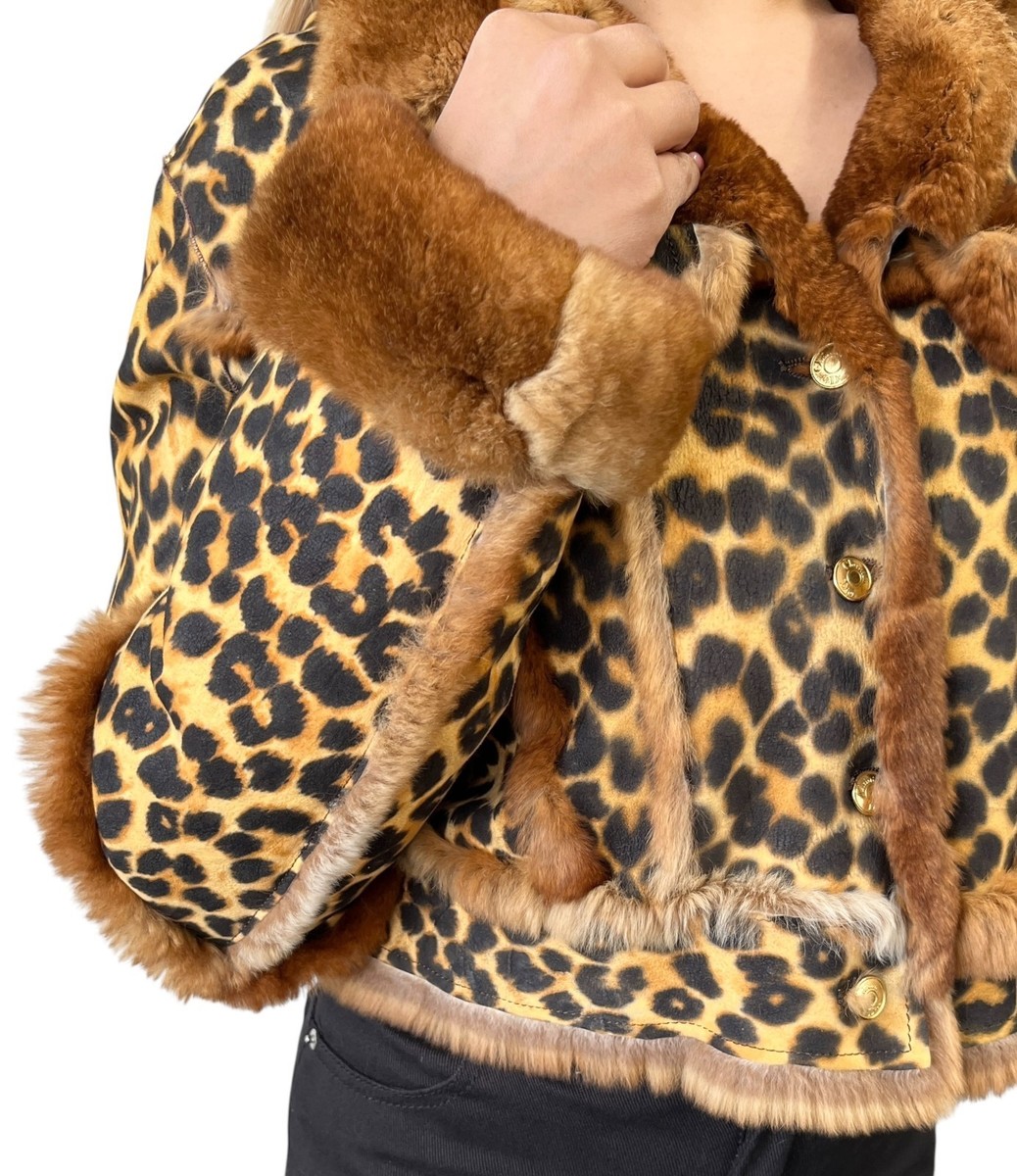 Christian Dior Vintage Leopard Shearling Fur Jacket Top #40 Brown