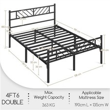 Double Metal Bed Frame Bed Platform with Arrow Design Headboard Home, Strong Bed
