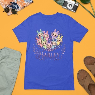 Personalised Custom Name Bunny T-Shirt Cute Cartoon Rabbits Kids Easter Gift