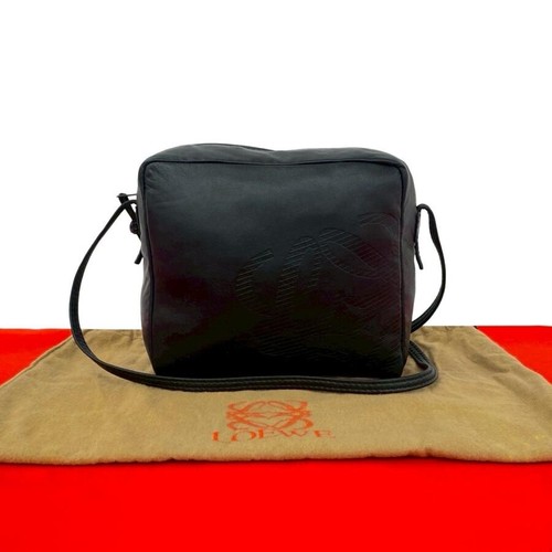 LOEWE Vintage Anagram Logo Nappa Leather Mini Shoulder Bag Black Auth