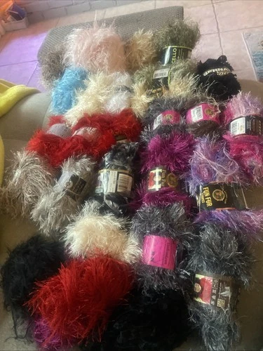 28 Fun Fur & Eyelash Yarn Lot Variety Of Colors Most Brand New Some Used - product listing photo