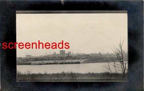 C1907 RPPC PHOTO "River Front Skyline & Moored Steamboats" CINCINNATI OHIO