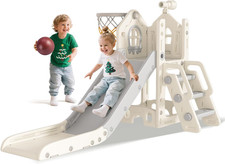 6 in 1 Toddler Slide - L-Shaped Baby Slide for Toddlers Aged 1-3 with Basketball