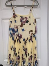 Wild Fable Mini Dress Yellows Colorful Flowers Pleated A-Line Women's Size M