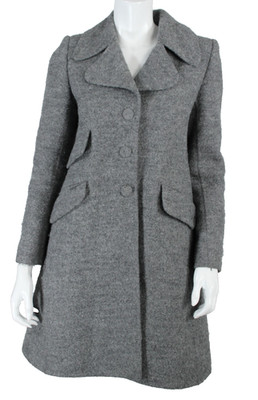 MARC JACOBS Heather Gray Baby Lama Blend Tweed A-Line Snap-Front Coat 4