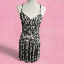 Xhilaration Geometric Beaded Strappy Sundress Black White Sleeveless M