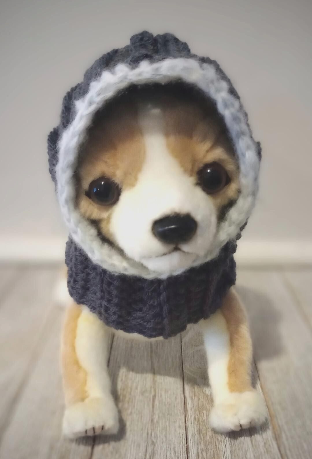 crochet handmade dog pet hood hat cat snood xs small  charcoal USA new