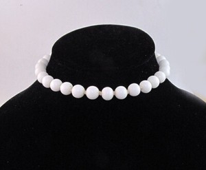 Vintage Japan Glass Beaded Necklace White String Knotted Beads 13" Long