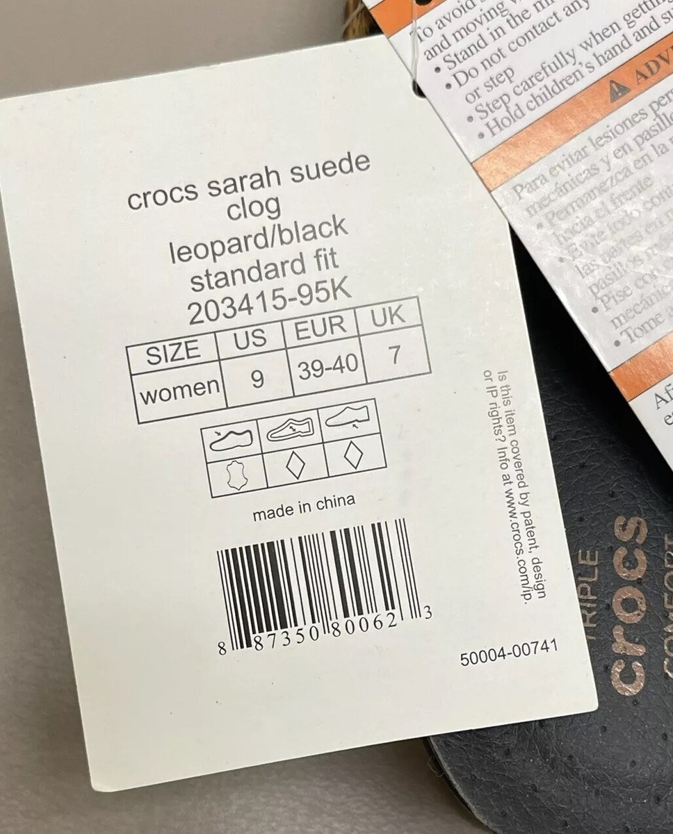 Crocs Sarah Suede Clogs Women Size 9 Black Leopard Print Slip On