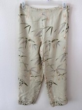 Tori Richard Honolulu pants size 12 100 silk Hawaiian green floral lined