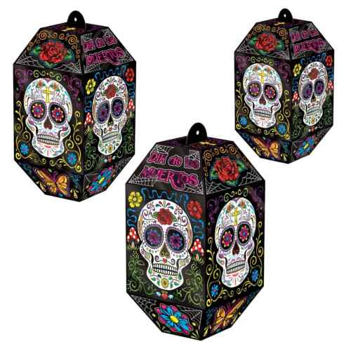 3 Dia De Los Muertos Day of the Dead Sugar Skull Lanterns Party Decoration 8-11&#034;
