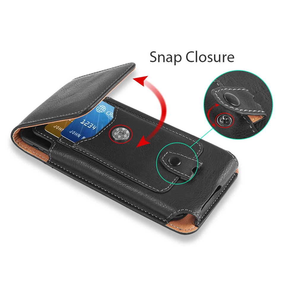 Funda de cuero vertical para cinturón de transporte con ranuras para tarjetas para teléfono de 5,5 pulgadas Foto 4 de 4