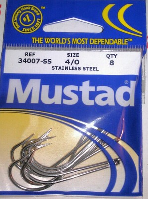 Mustad 34007-SS 4/0 Stainless Steel Fishing Hooks