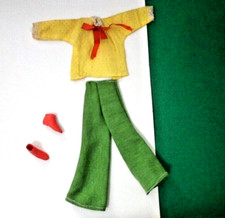1970'S GREEN SLACKS  YELLOW BLOUSE BOOTS DOLL CLOTHES FIT Clone Barbie Maddie
