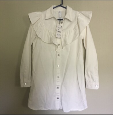zara ruffle denim dress Zara Ruffled Denim Dress Size S