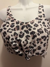 Women's Large Leopard Print Tie Front Swimsuit Top Cropped Tank NWT