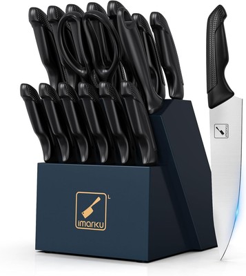 Kitchen Knives Set, 16 Pcs Stainless Steel Knife Set with Block and Sharpener