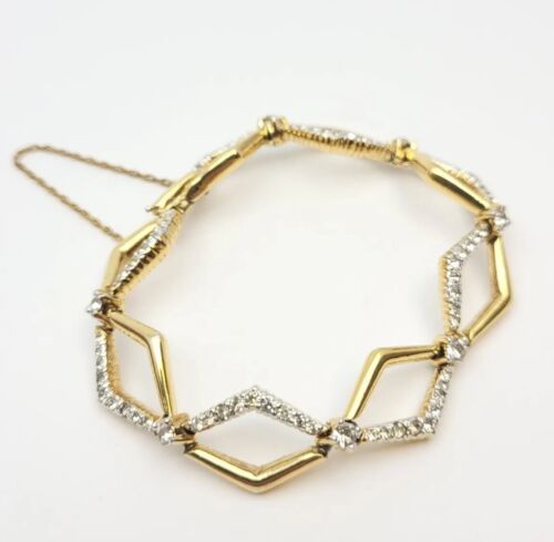 Vintage MCM Signed PANETTA Rhinestone Link Gold Tone Bracelet 6.75"