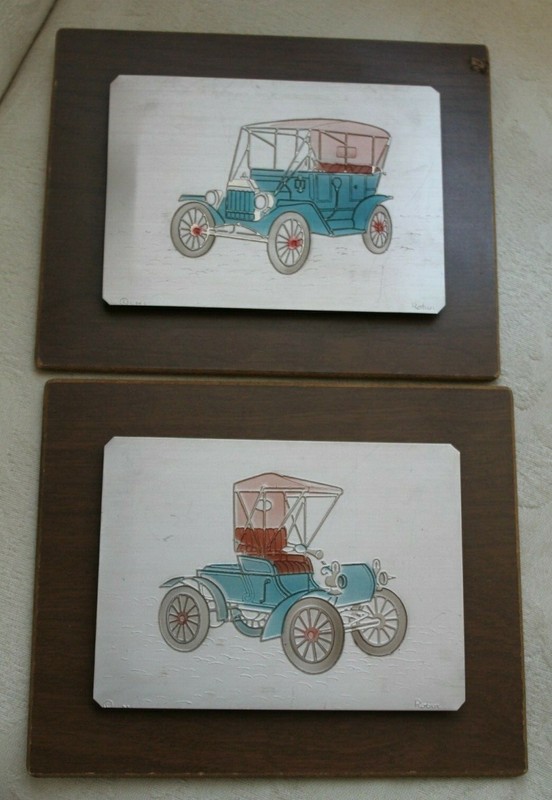 VTG Model T automobile pictures metal art Carved Metal Corporation pat pending
