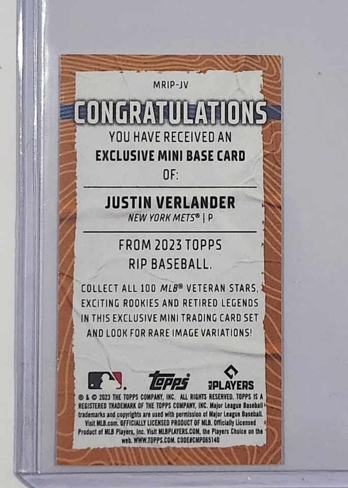 2023 Topps RIP JUSTIN VERLANDER Mini #'d /65 New York Mets - Image 3 of 3