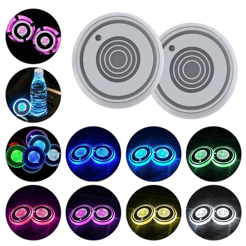 2x LED Lights Car Cup Holder Mat Cup Pad Drinks Coaster 7 Colors Car