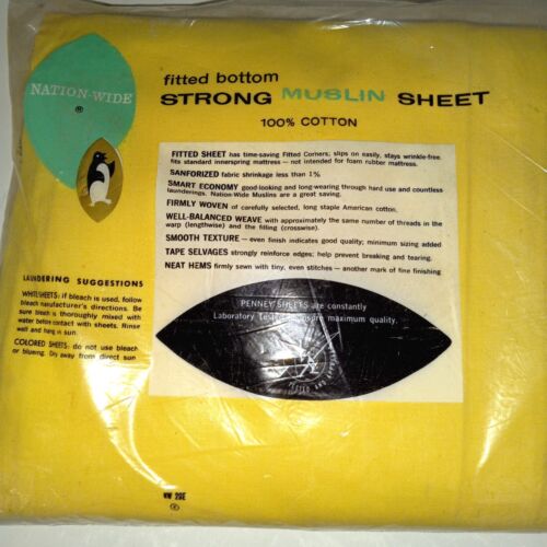 NOS VTG Penny's Nation Wide Double Yellow Sheet Set Flat, Fitted & Pillowcases - Picture 2 of 6