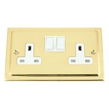 13A Wall Double Plug Socket 2 Gang Polished Mirror Brass (Gold Effect) Victorian
