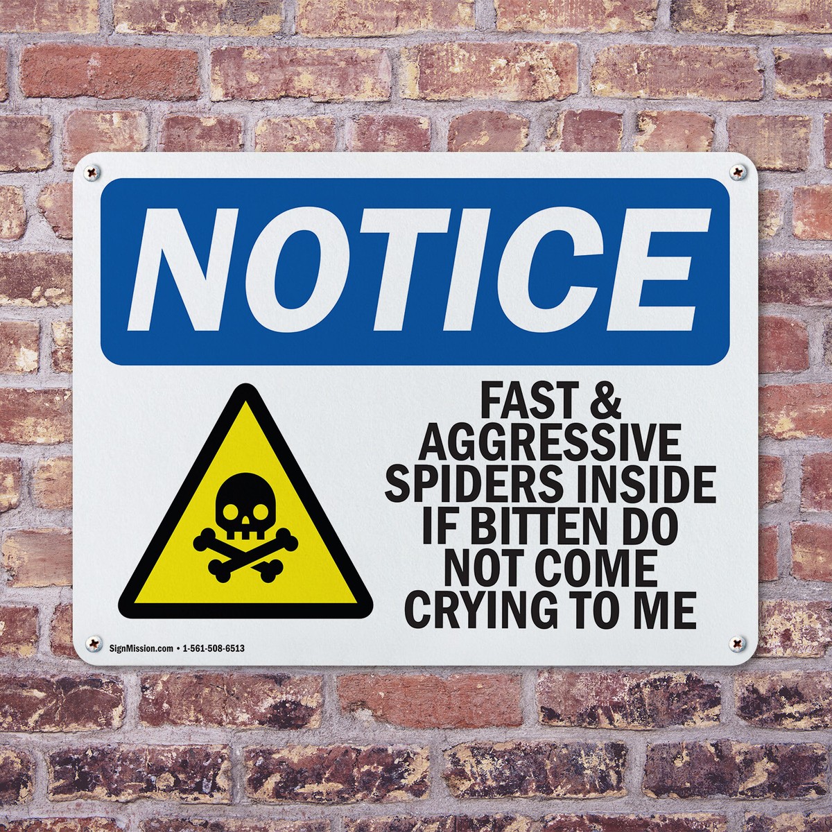 OSHA Notice Sign - 'Fast And Aggressive Spiders Inside' Vinyl Decal With Symbol | USA-Made For Work Safety