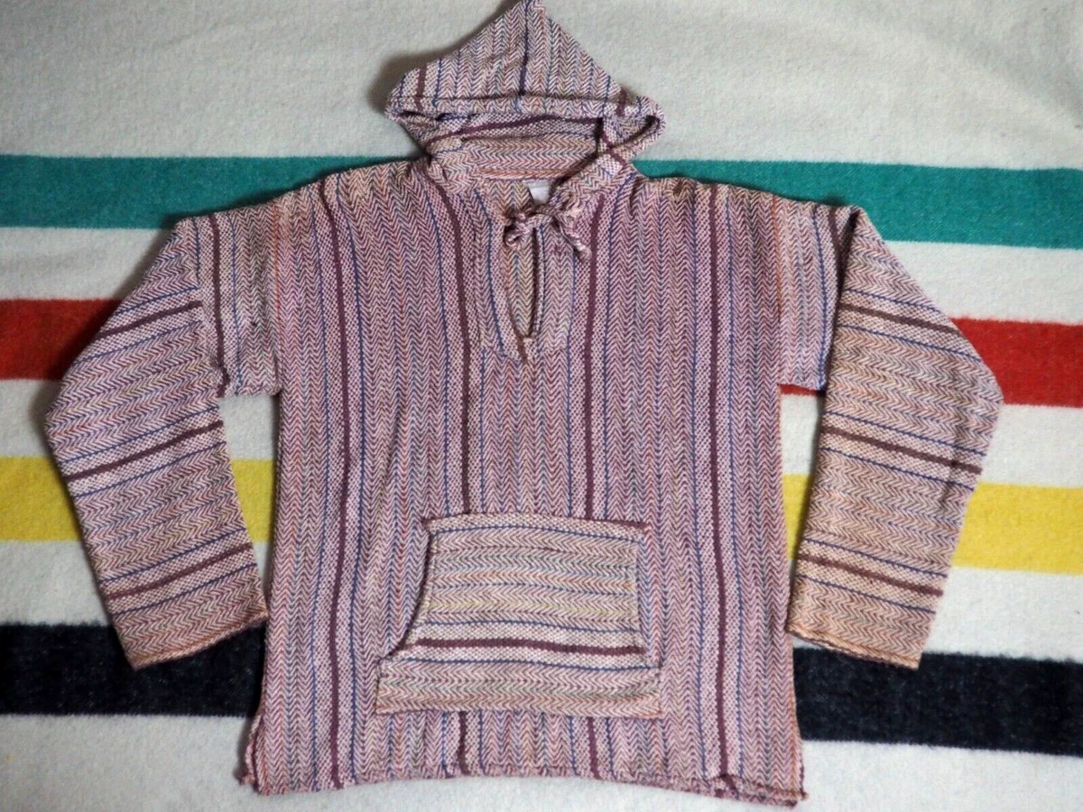 VTG 70s Hemp Knit Retro Brown Beige Hippy Pullover Faded Drug Rug Hoodie M  | eBay