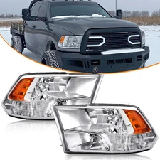 Fit For 09-18 Ram 1500 - 3500 Chrome Housing Amber Corner Headlights Head Lamp