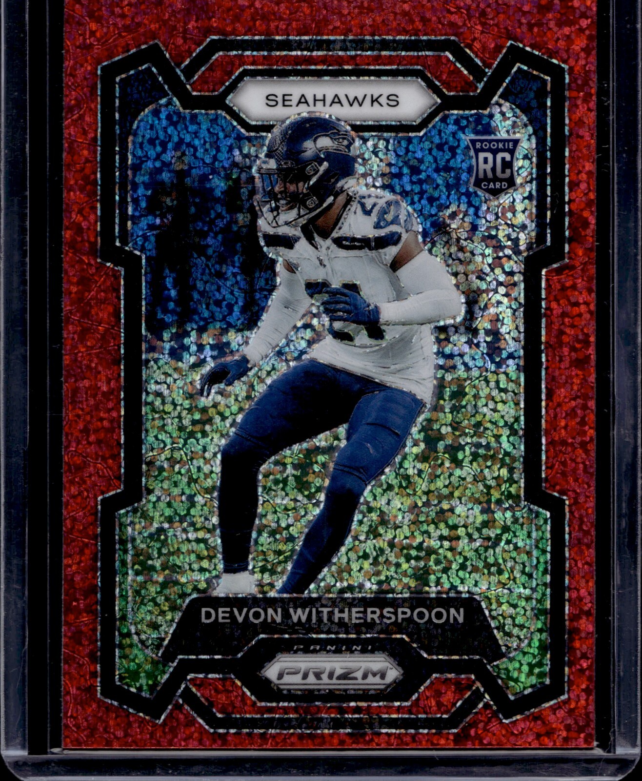 2023 Panini Prizm Prizms Red Sparkle #389 Devon Witherspoon RC