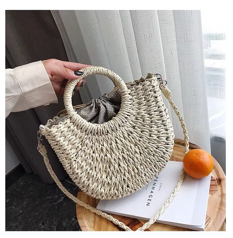 Summer Beach Rattan Circular Straw Bag Luxury Designer Women