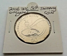 2006 UNC 50C COMMONWEALTH GAMES AQUATICS SWIMMING COIN IN 2X2 COIN HOLDER