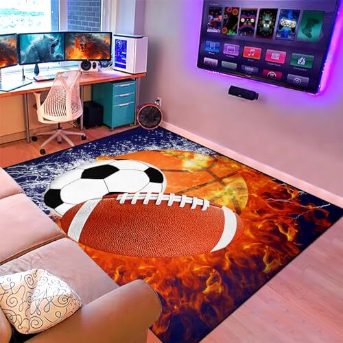 Football Rug Football Rug for Boys Room Basketball Rug for 3x5 Feet
