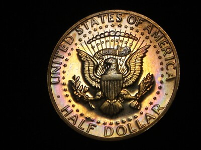 【金・財運！ダブル効果】⭐️超特大！虹入プラチナ・シルバー・ガーデン⭐️R 141 1974-S PROOF Kennedy Half Dollar JFK 50 Cent Piece RAINBOW TONING