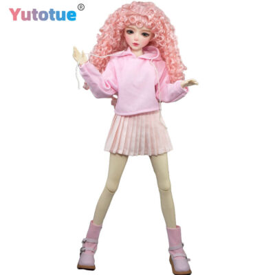 Yutotue 1/3 BJD Doll Cute Girl Doll + Clothes Dress Shoe Curly Wigs Full Set Toy