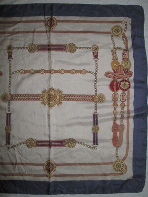 Foulard Vintage Mantero En Soie 100% - Dimensions 82 X 87 Cm - Couleur Bleu Et Blanc - Occasion