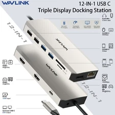WAVLINK 12-in-1 USB C Hub Triple Display USB C Dock Multiport 2x HDMI + DP RJ45