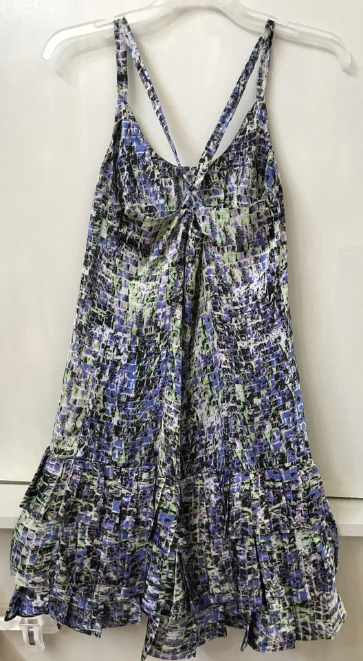 Vestido adornado con volantes geométricos verde púrpura GO International para mujer S Foto 3 de 4