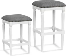 Upholstered Bar Stools Set of 2, 31”/27”/19” 3-Height Adjustable Square Backless