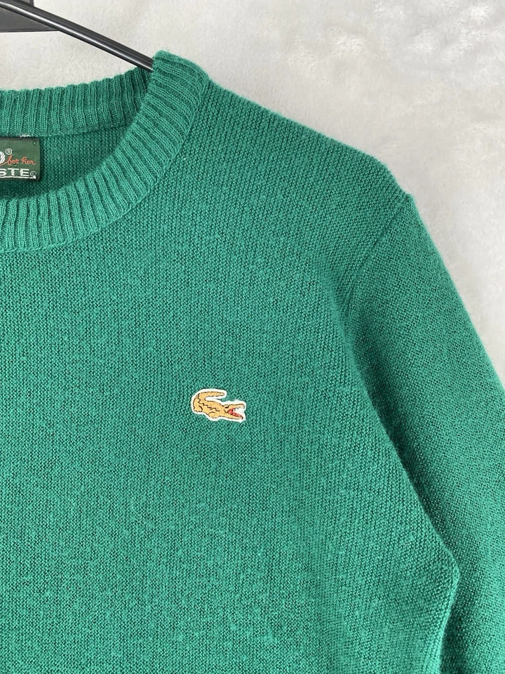 Vintage Izod Lacoste Sweater Womens Small Green Wool Knit Crew Neck Fisherman - Image 4 of 4