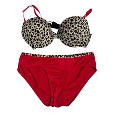 VTG Sears Bra Panties Red Leopard Animal Print Set 36C Medium