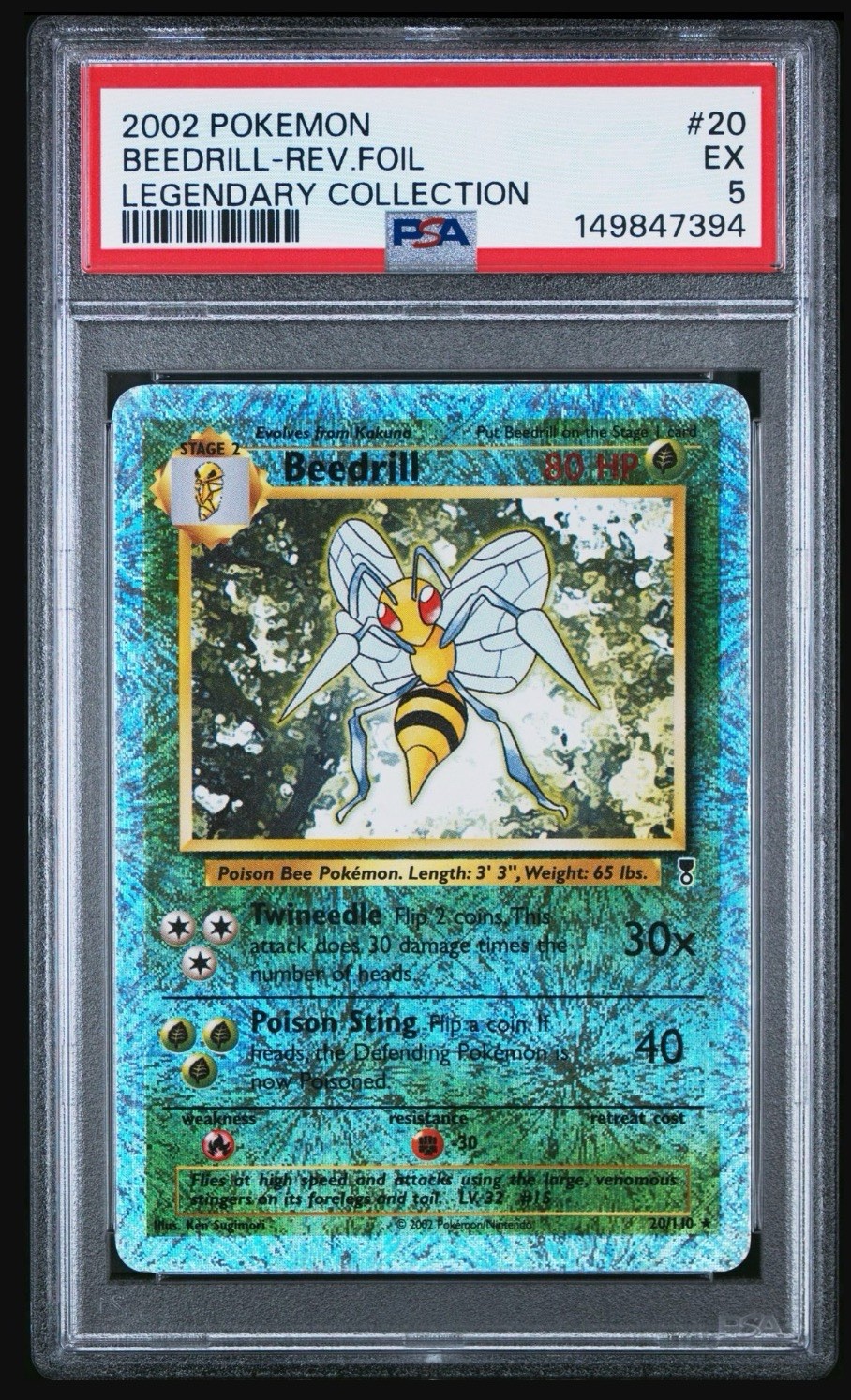 2002 POKEMON LEGENDARY COLLECTION 20 BEEDRILL REVERSE HOLO FOIL Graded PSA 5