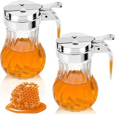 2Pcs 8oz Syrup Dispenser Honey Pot Glass Jar, Maple CLEAR