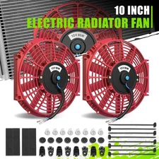2 Set 10" High Performance Electric Slim Radiator Cooling Fan+Mounting Kit Red