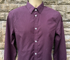 Mens H&M Burgundy Poker Dot Slim Fit Easy Iron Long Sleeved Shirt UK S