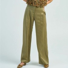 ULLA JOHNSON Women’s 12 Delvine Pleated Twill Wide Leg Pant Driftwood CP25